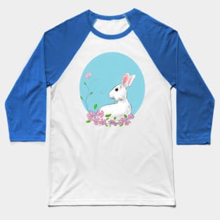 Charming Spring Rabbit and Pink Blossoms Baseball T-Shirt